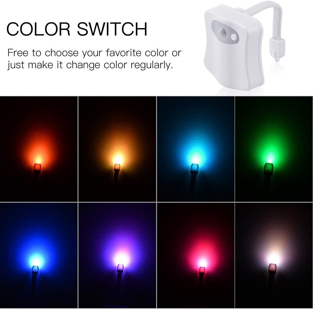 Original Toilet Night Light 2 Pack, Motion Sensor Activated LED Lamp, Fun 8 Colors Changing Bathroom Nightlight Add on Toilet Bowl Seat, Perfect Decorating Gadget for Dad Adults Kids Toddler