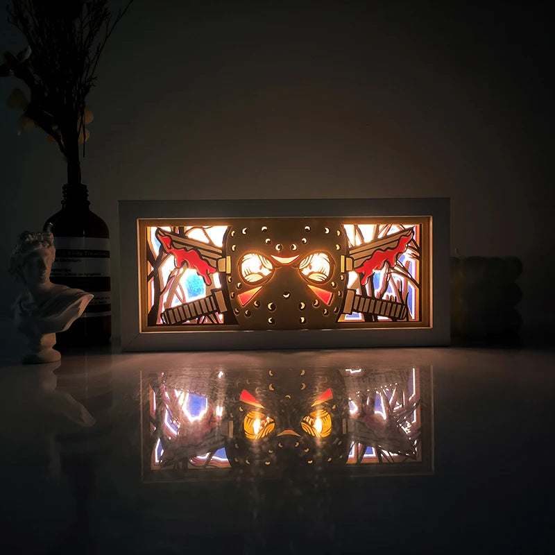 Anime Series Demon Slayer Paper-Cut Light Atmosphere Light Colorful Light Box Room Bedroom Night Light Remote Control