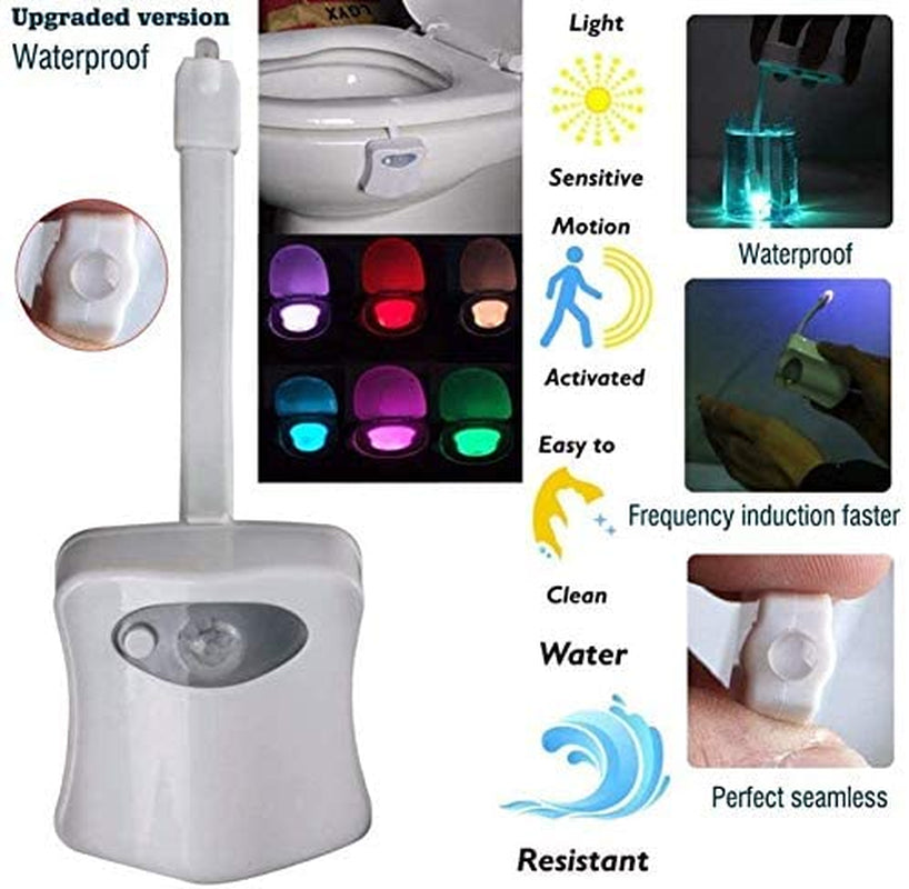 Original Toilet Night Light 2 Pack, Motion Sensor Activated LED Lamp, Fun 8 Colors Changing Bathroom Nightlight Add on Toilet Bowl Seat, Perfect Decorating Gadget for Dad Adults Kids Toddler