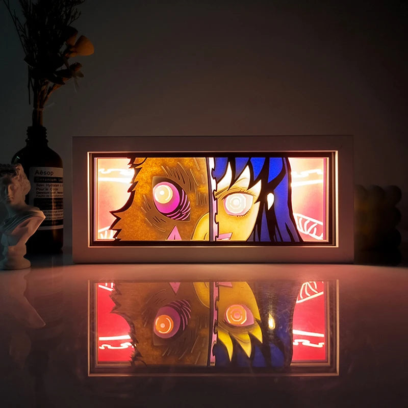 Anime Series Demon Slayer Paper-Cut Light Atmosphere Light Colorful Light Box Room Bedroom Night Light Remote Control