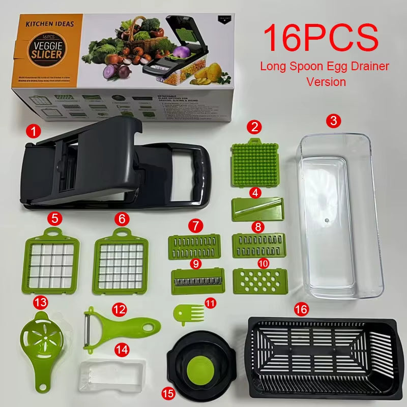 16IN1 Multifunctional Vegetable Chopper Handle Food Grater Dicer Vegetable Slicer Egg Liquid Separator Peeler Kitchen Gadgets